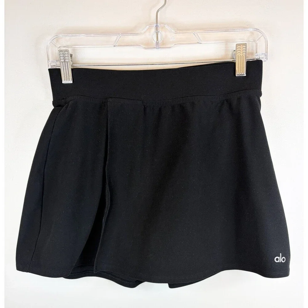 ALO Yoga Alosoft Backspin Skirt Black Pull On Slit Built In Brief Athletic XS